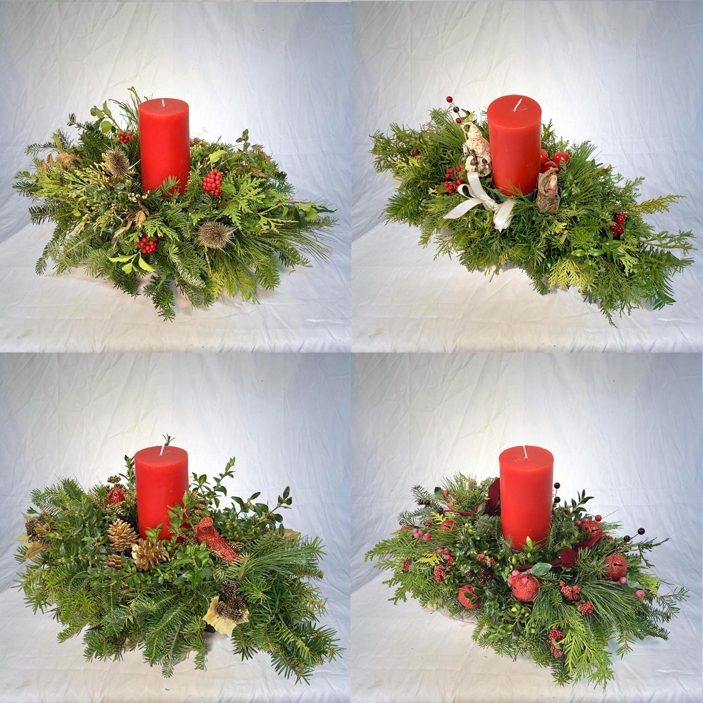 6" Pillar Candle Centerpiece - no longer available online. See us at the Market on December 6th! with Fresh Greens